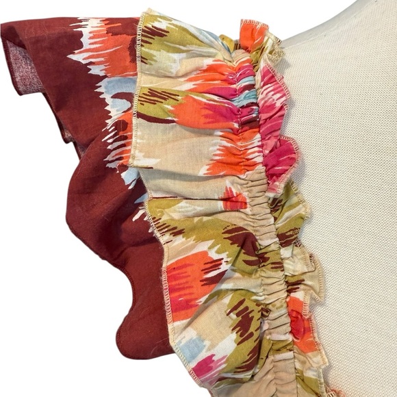 House of Harlow 1960 Floral Smocked Tiered Maxi Dress Ruffle Sleeve Burgundy Med - Picture 6 of 9